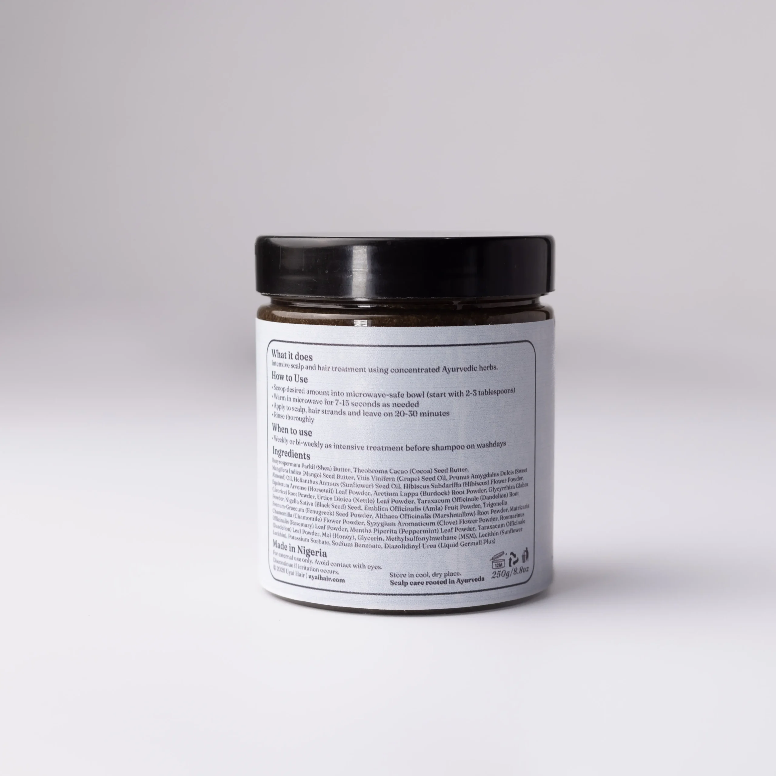 Uyai Hair Herbal Hair Paste label showing ingredients and directions